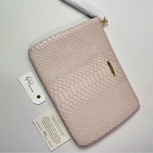 NEW GIGI NEW YORK ALL IN ONE PYTHON EMBOSSED LEATHER TASSELED CLUTCH NUDE/PINK - Picture 5 of 7